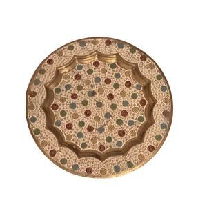 Vintage Hand-Painted Brass Decorative Plate Floral Mandala Design